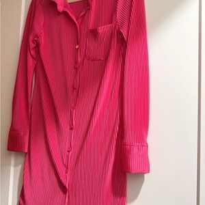 Satin Shirt Dress Hot Pink Size M